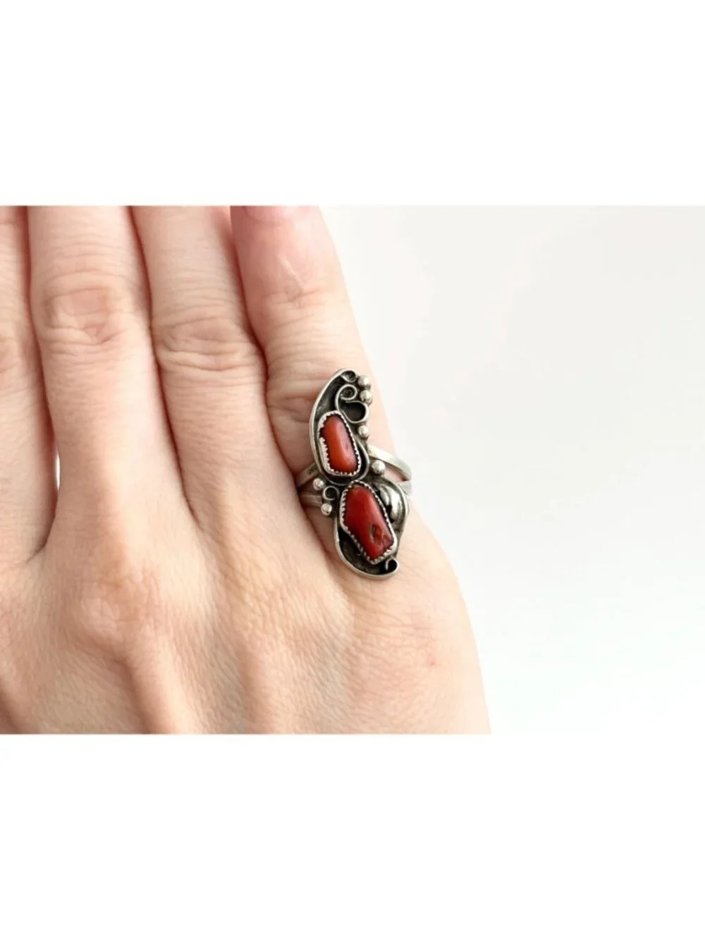 ZUNI Coral WILD SMITH Southwest Sterling Silver 925 Vintage Ring - sz 4.5